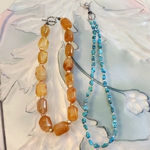 Necklace Jewelry Bundle! Two Raw Stone Necklaces: Amber & Turquoise